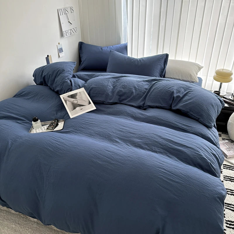 Solid Cotton 4-Piece Bedding Set