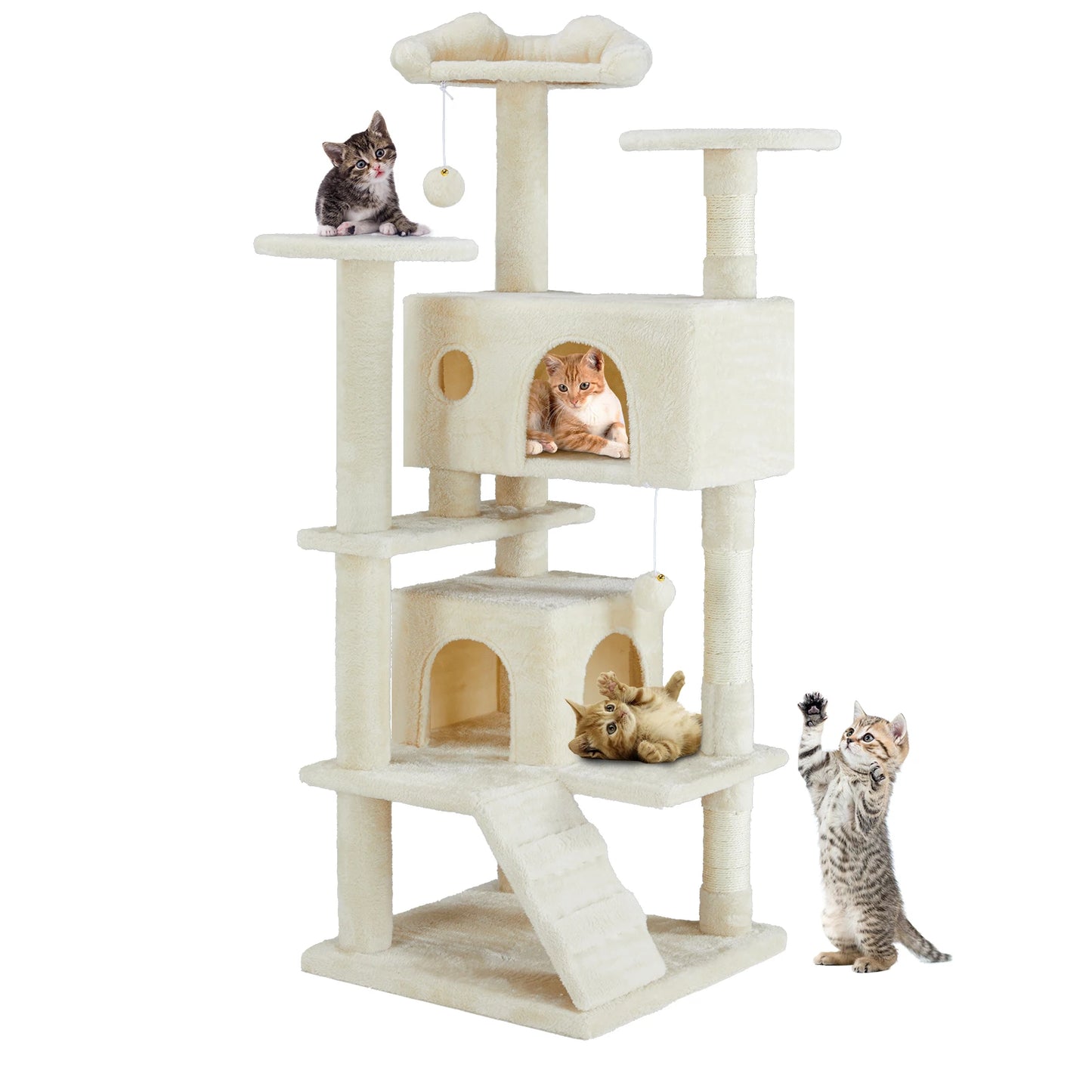 4-Tier Wooden Cat Tree with Sisal Scratching Posts & Cozy Condos