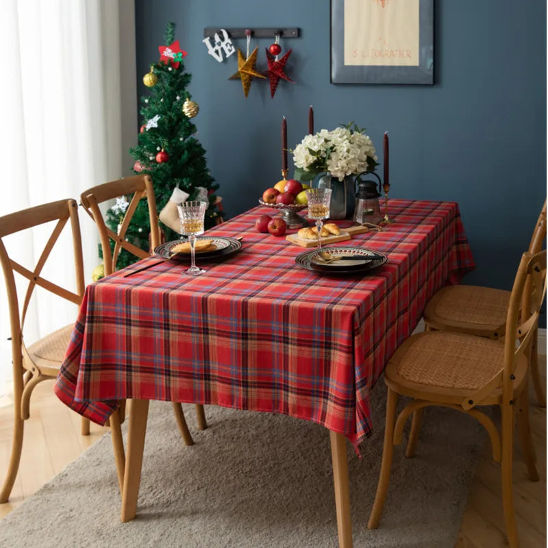Classic Red & White Plaid Cotton Tablecloth – Multi-Size, European Style