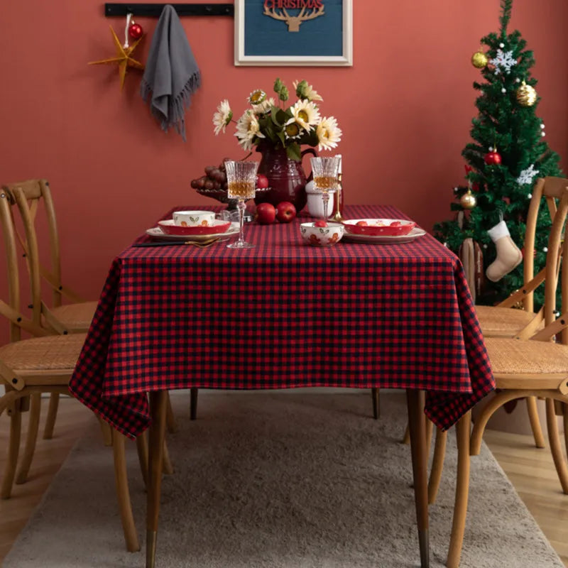 Classic Red & White Plaid Cotton Tablecloth – Multi-Size, European Style