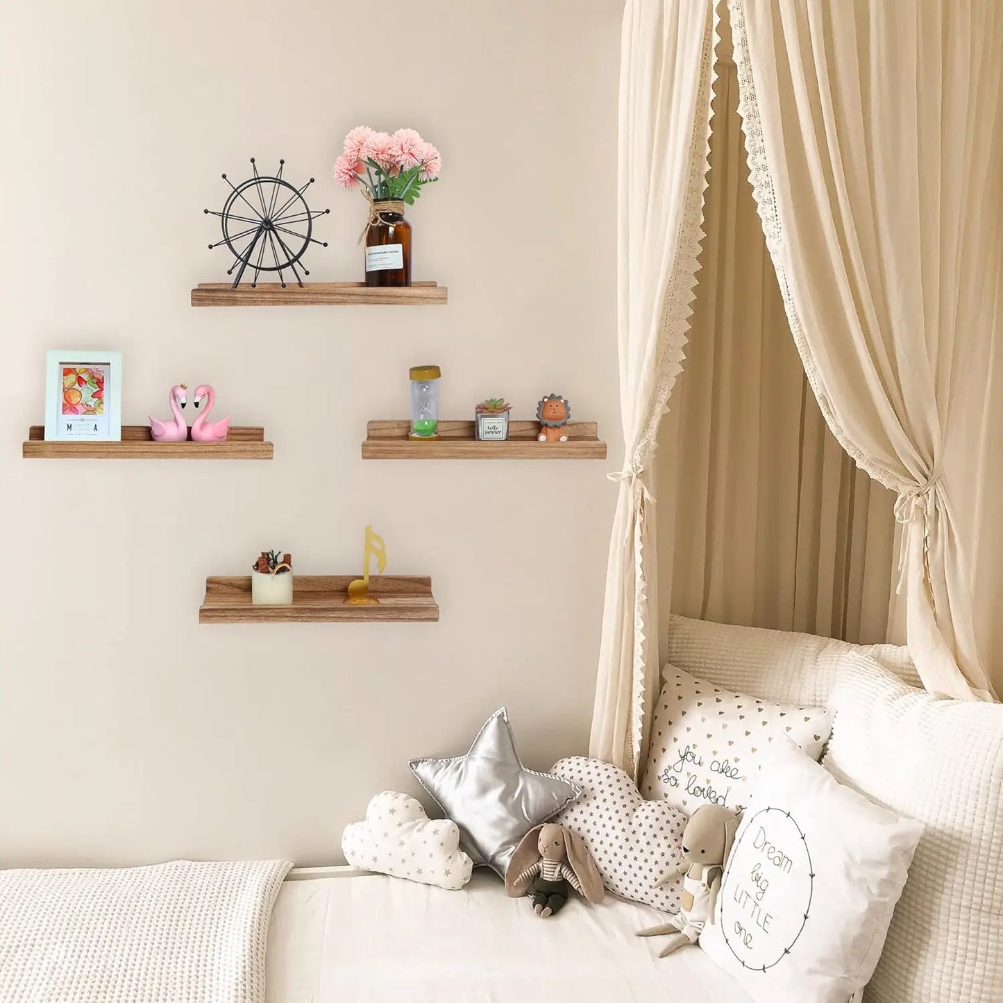 Set of 3 Modern Wall-Mounted Wooden Floating Shelves – 13.8” x 3.8” x 2”