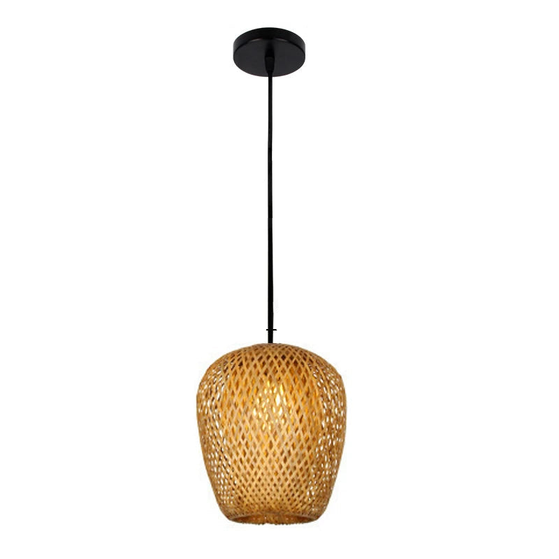 Handwoven Bamboo Pendant Light – 10.2” Woven Ceiling Lamp (E27 Base)