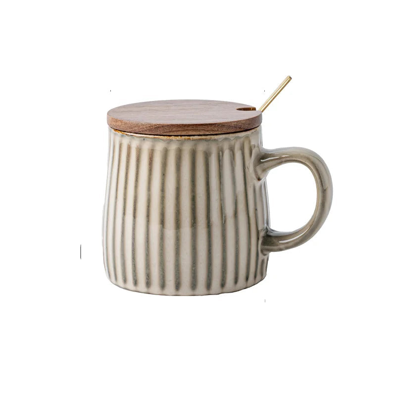 Porcelain Ribbed Mug – 13.5–17 fl oz Ceramic Coffee Cup