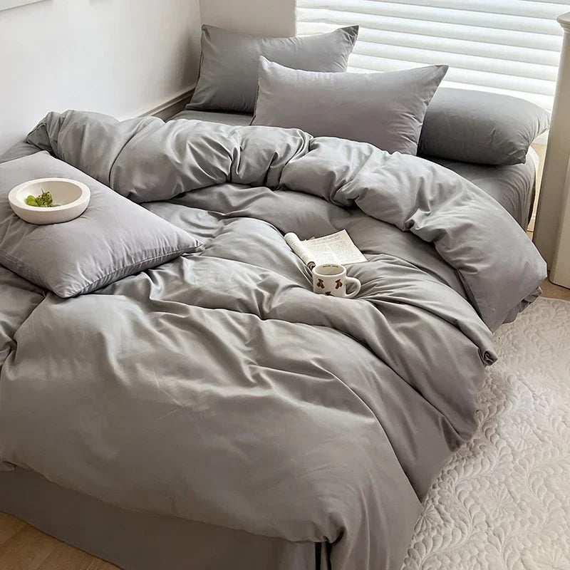 Solid Cotton 4-Piece Bedding Set