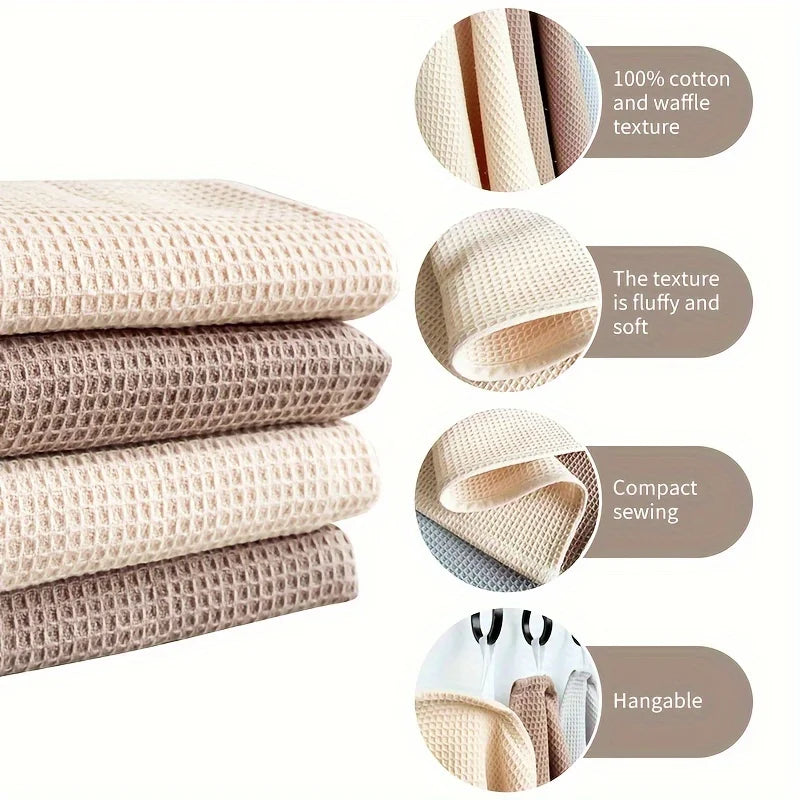 Waffle Texture Cotton Kitchen Towels – Soft, Absorbent & Minimal Design