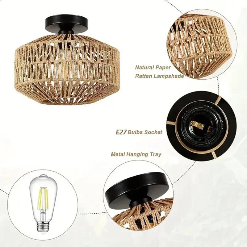 Natural Bamboo Rattan Ceiling Pendant Light
