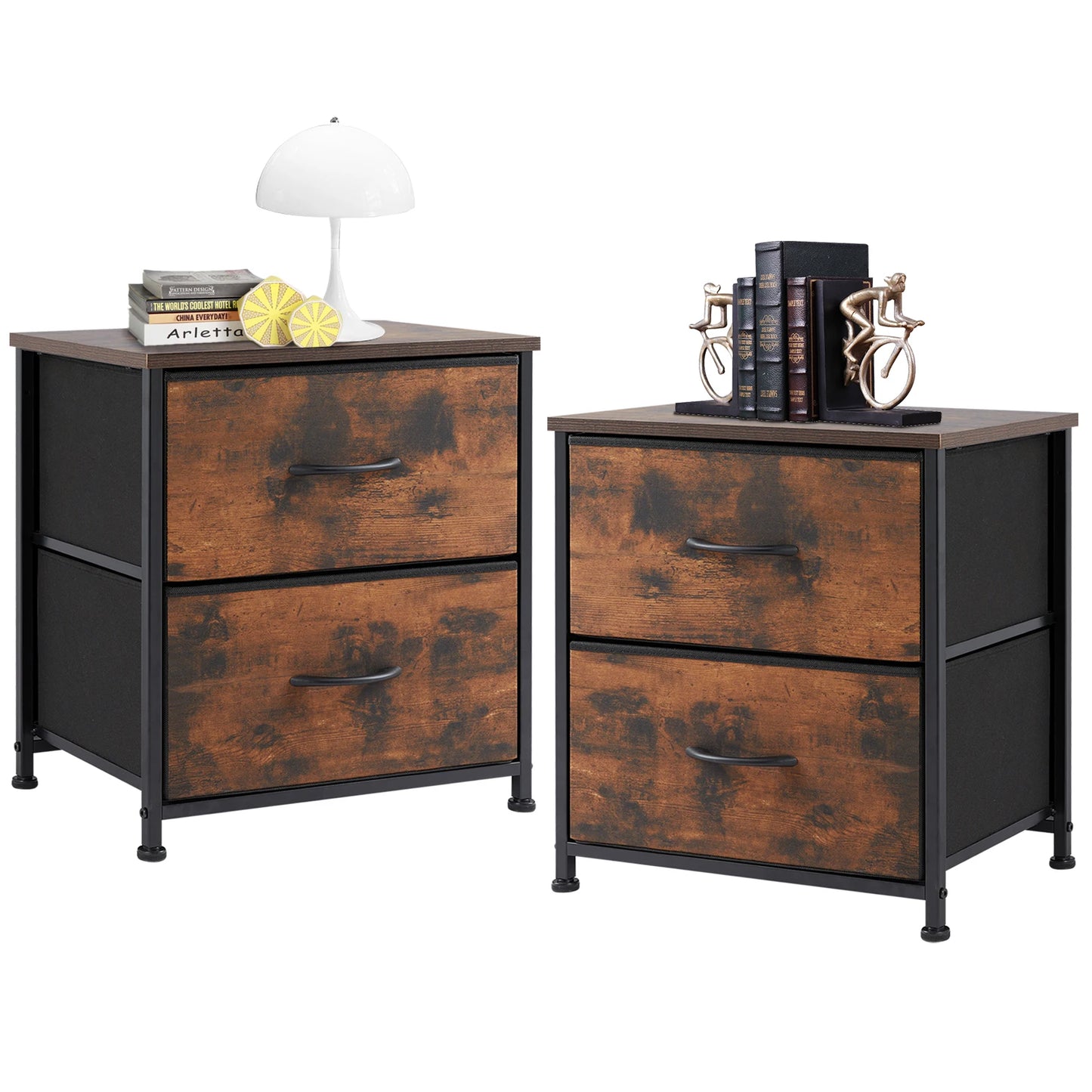 Minimalist Modern Nightstand with 2 Removable Fabric Drawers