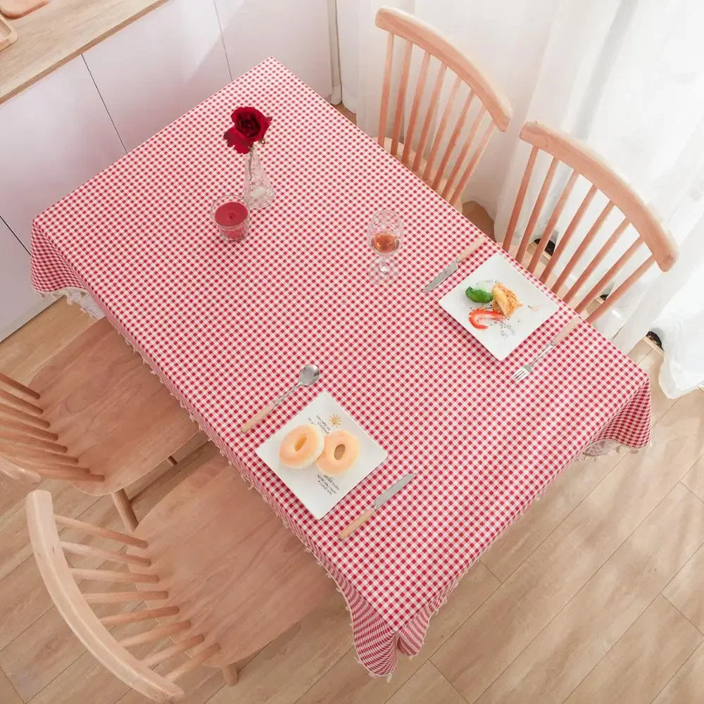 Pastoral Style Plaid Tablecloth – Linen & Cotton Blend