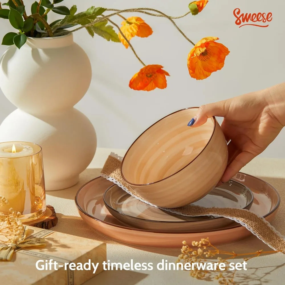 18-Piece Porcelain Dinnerware Set – Swirl Design, Service for 6