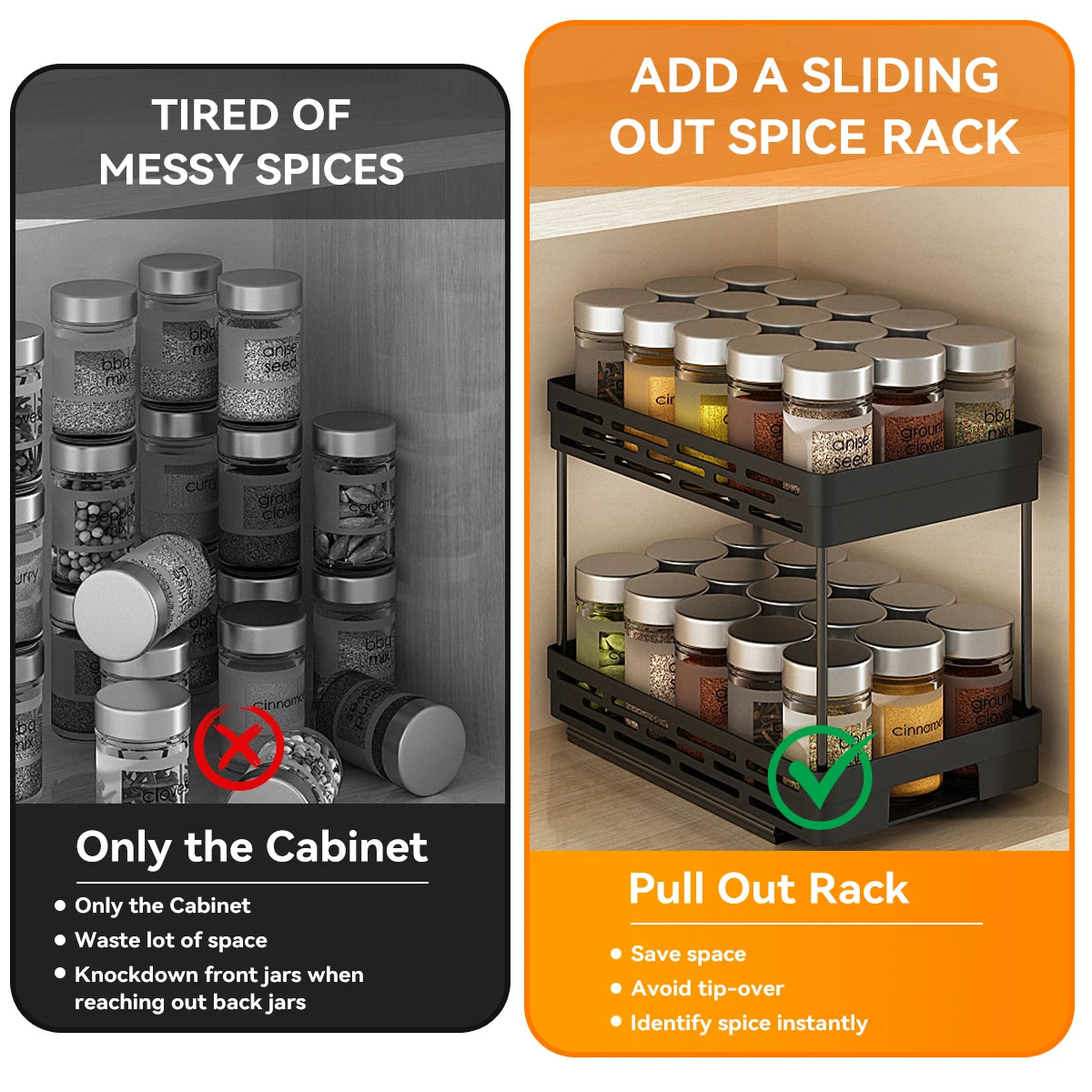 Tier Sliding Spice Rack – Multipurpose Kitchen Drawer Organizer