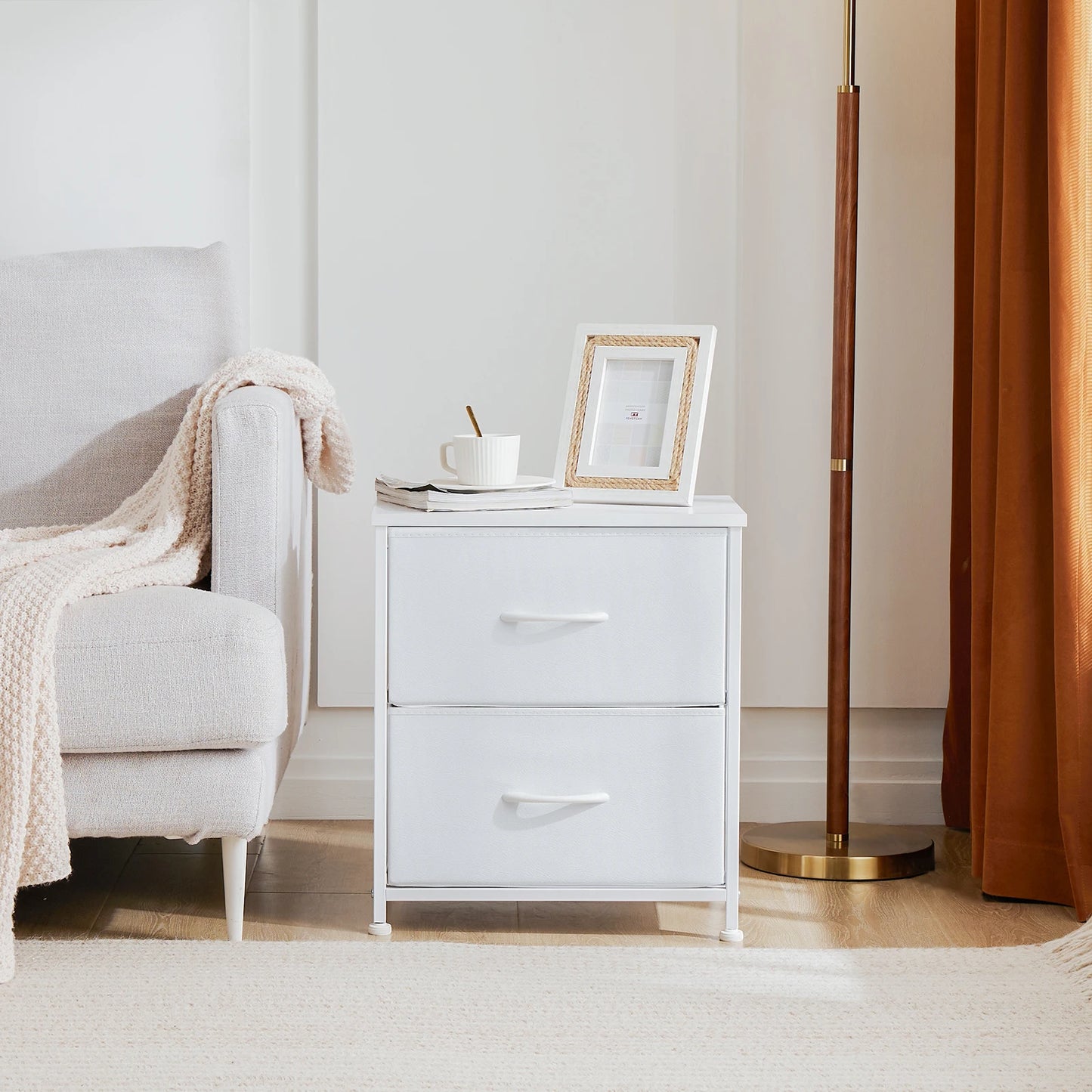 Minimalist Modern Nightstand with 2 Removable Fabric Drawers