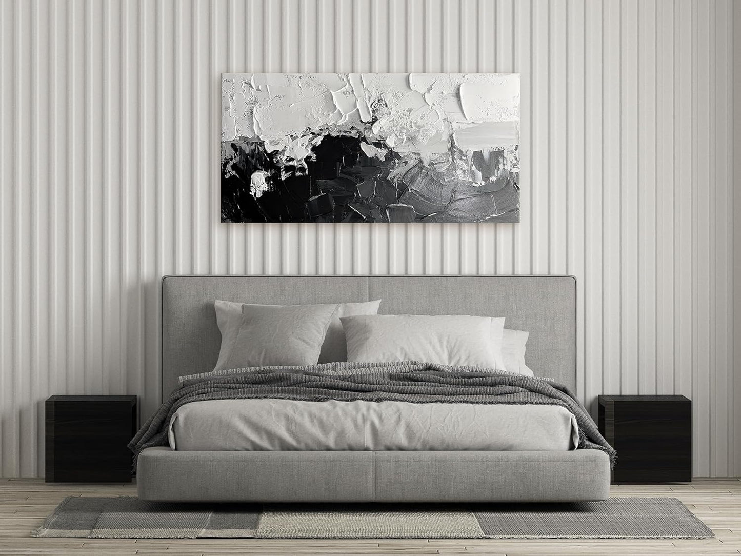 Wall Art Canvas Painting, Black and White Wall Art Picture Decorations, Framed Large Abstract Canvas Artwork for Bedroom Living Room Home Office Decor (Black White, 48" Lx24 W)