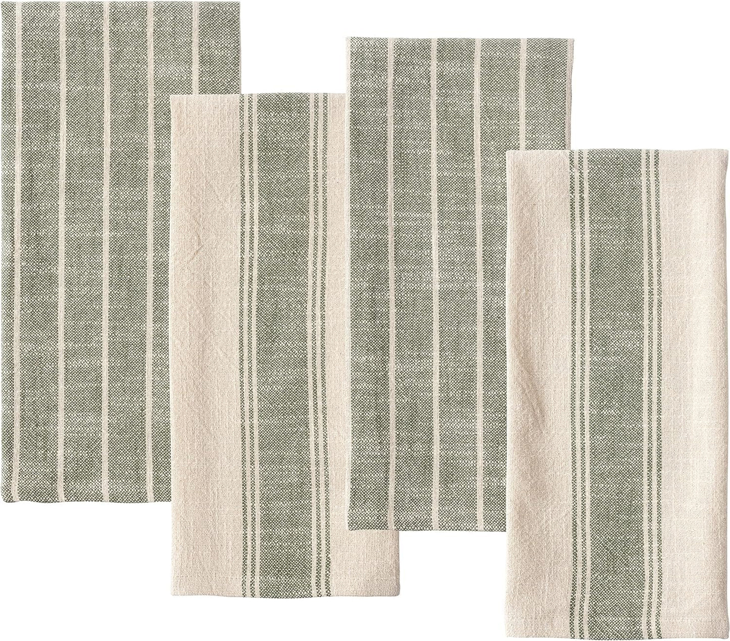 Natural Rustic Farmhouse Slubbed Kitchen Towel | 100% Cotton Dish Towel, 18 X 28 Inches | Soft and Absorbent (Olive, Set of 4)