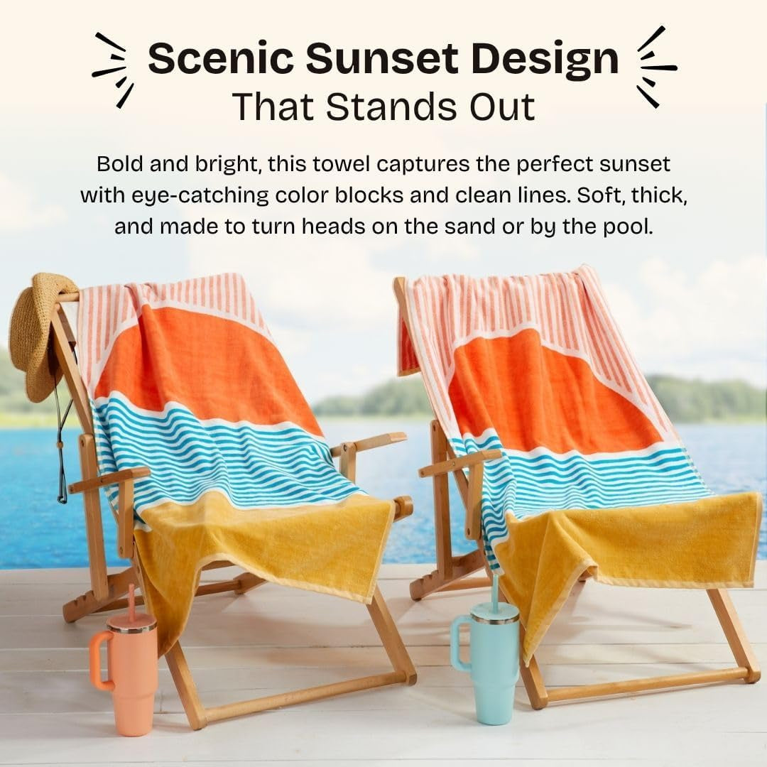 Luxury Beach Towels Set of 2 - Beach Sunset | 2 Pack 30" X 60" | Crafted from 100% Combed Cotton | Ultra Plush & Super Soft | Rays Collection