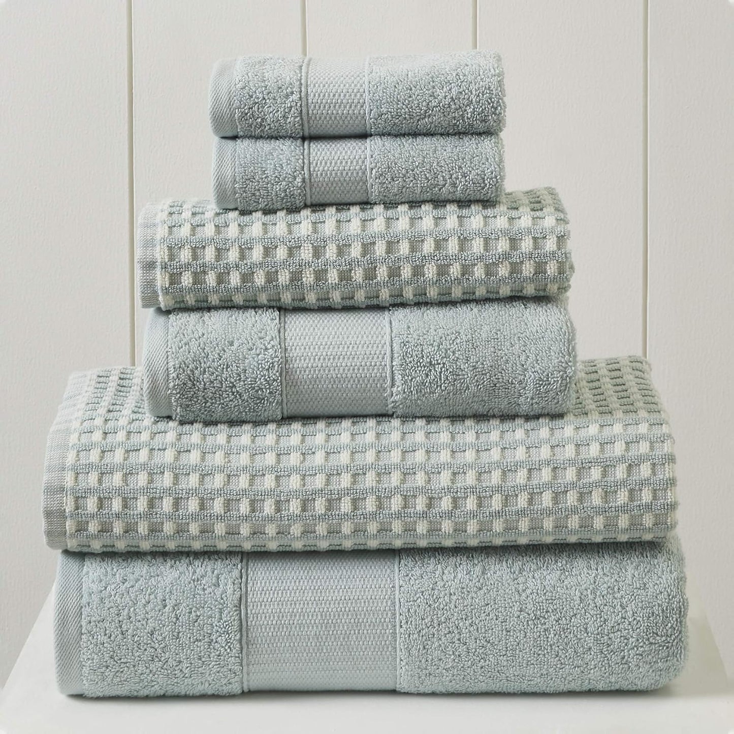 6-Piece 100% Combed Cotton Yarn Dyed Cobblestone Jacquard Towel Set Flax
