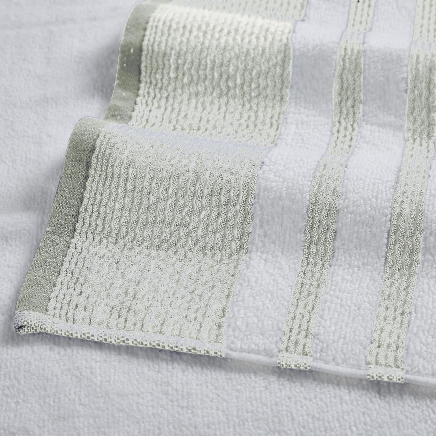 6 Piece Set, 2 Bath Towels, 2 Hand Towels, 2 Washcloths, Quick Dry White/Contrast Reinhart Sage