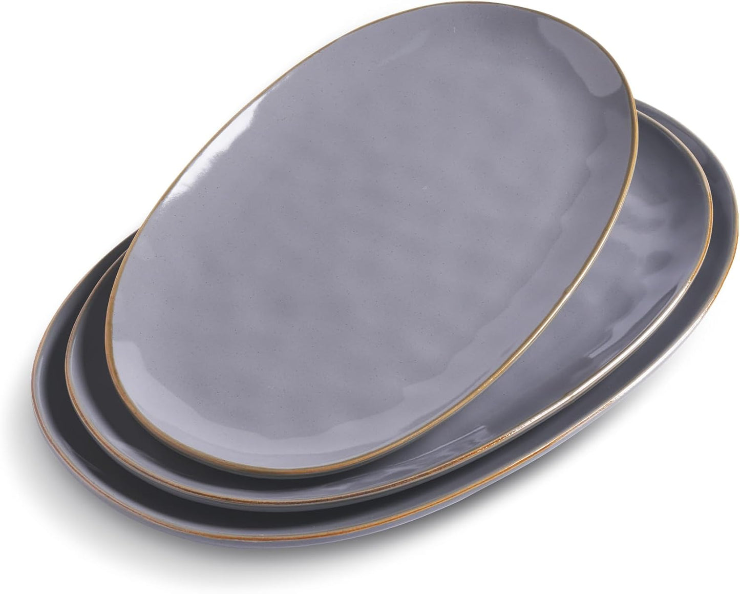 Serving Platter, Oval 15.59/14.3/12.9Inch Serving Dishes for Entertaining, Serving Bowls, Microwave Safe, Stoneware Serving Trays for Party, Food, Turkey, Cheese, Ocean Series, Vanilla White