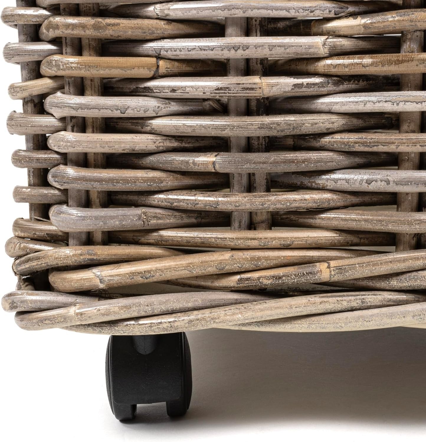 BSK1001A Yael Coastal Hand-Woven STORAGE Rattan Basket with Wheels and Handles for Storage and Decoration in Bedroom, Living Room, Laundry Room, Entryway, Kubu Gray
