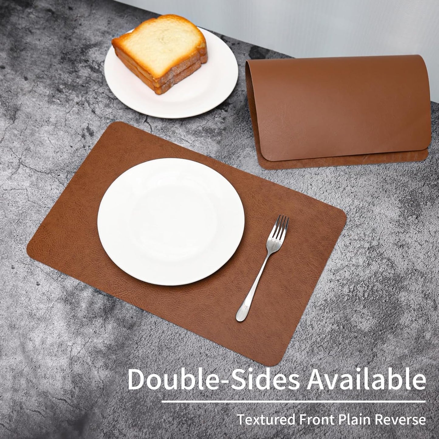 Cowhide Pattern Faux Leather Placemats Set of 6,Heat Resistant Non-Slip Waterproof Wipeable Washable Kitchen Dining PU Table Place Mats,Double-Sides Available,Dark Coffee