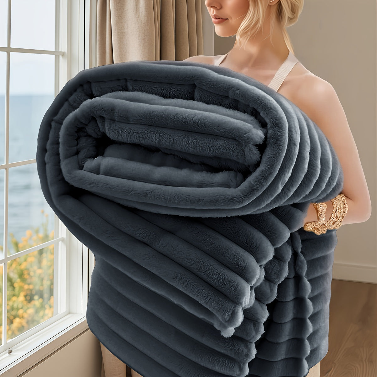 Striped Jacquard All-Season Polyester Blanket – Contemporary Design