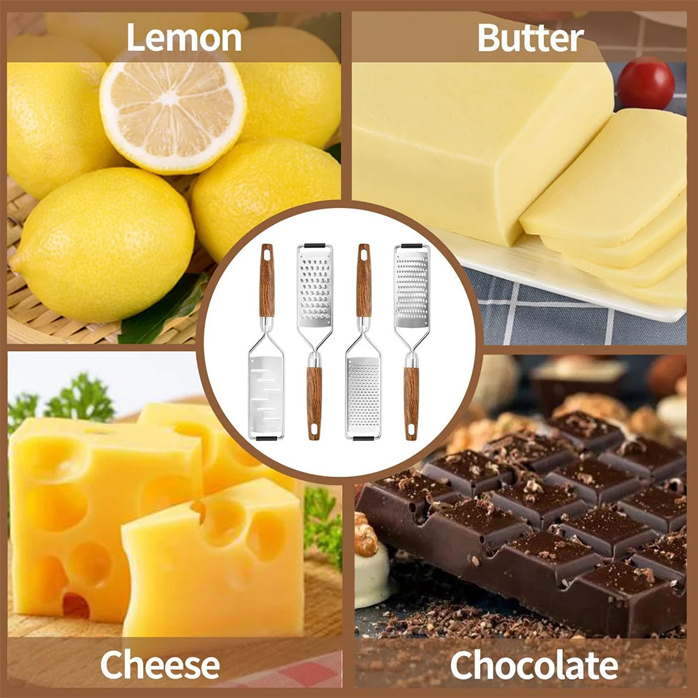 Cheese Grater with Natural Wood Lemon Handle Stainless Steel Zester Grater Kitchen Citrus Zester Tool for Ginger JT259