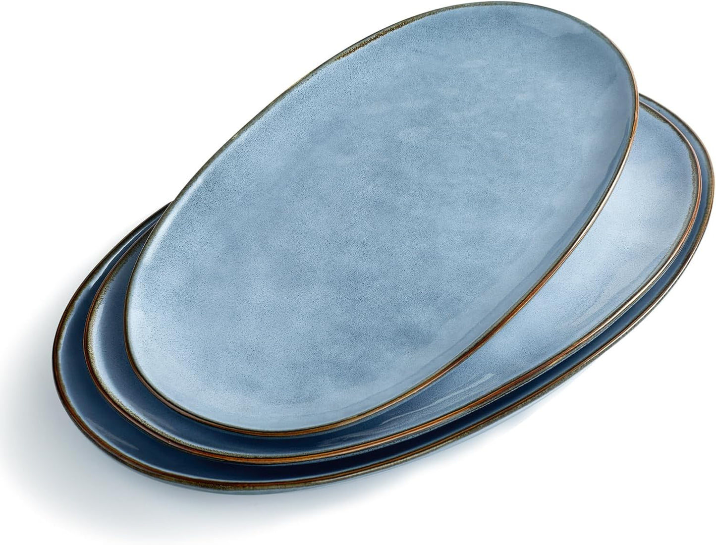 Serving Platter, Oval 15.59/14.3/12.9Inch Serving Dishes for Entertaining, Serving Bowls, Microwave Safe, Stoneware Serving Trays for Party, Food, Turkey, Cheese, Ocean Series, Vanilla White