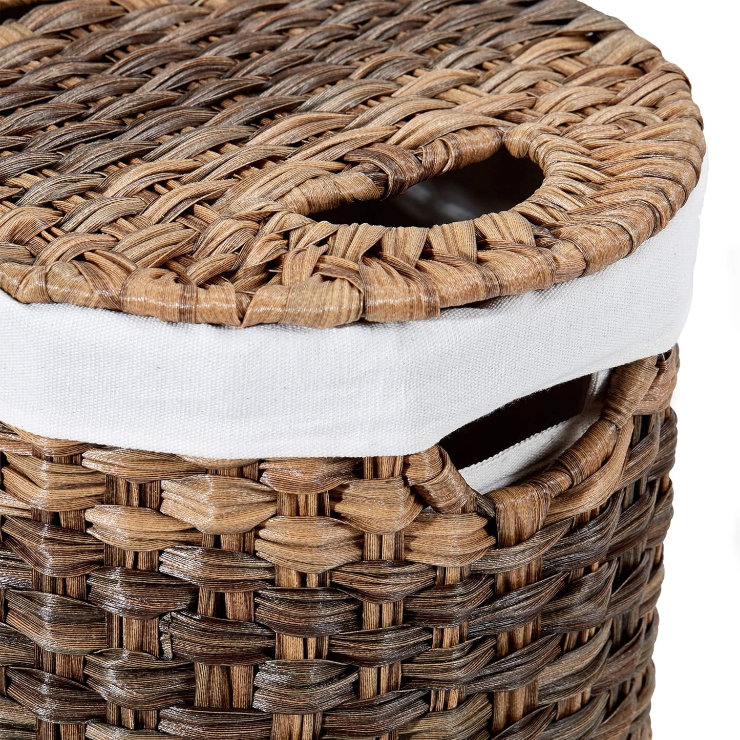 Premium Handwoven Portable Laundry Bin Basket with Carrying Handles, Household Storage for Clothes, Linens, Sheets, Mocha Brown, Oval Hamper