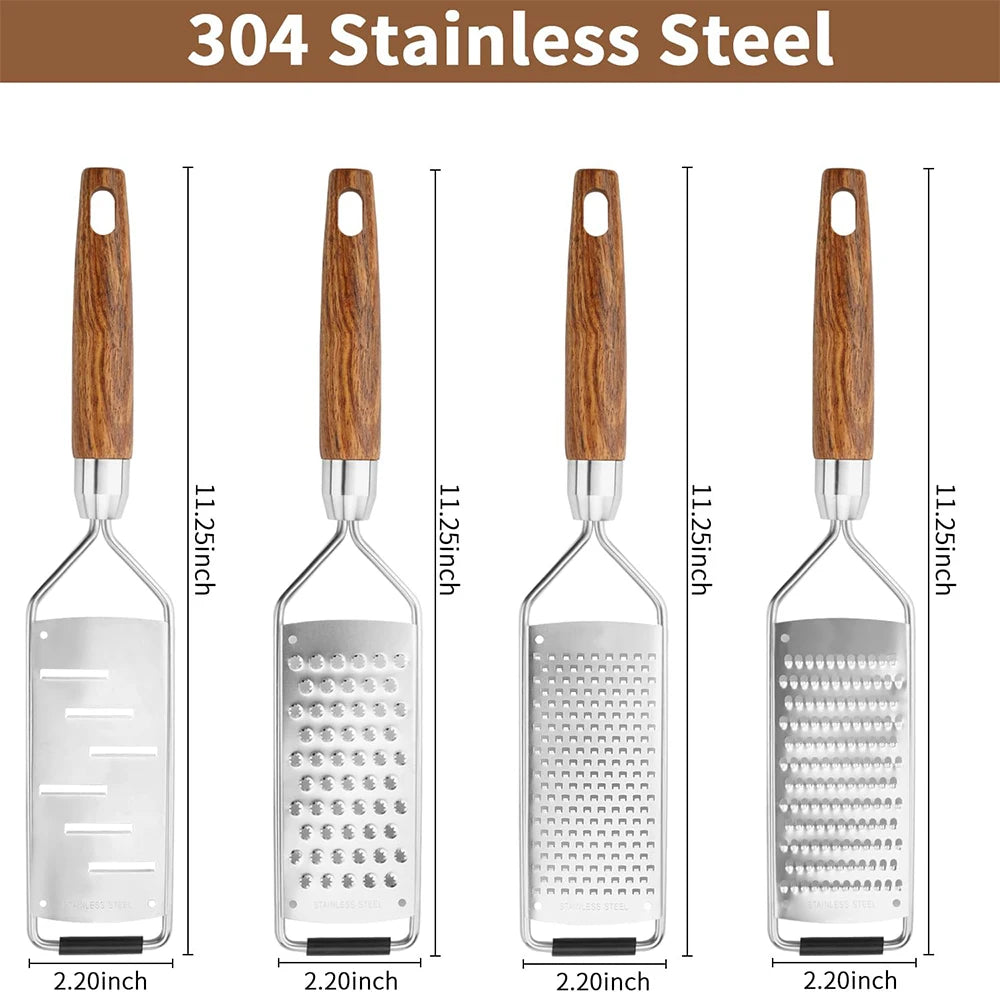 Cheese Grater with Natural Wood Lemon Handle Stainless Steel Zester Grater Kitchen Citrus Zester Tool for Ginger JT259