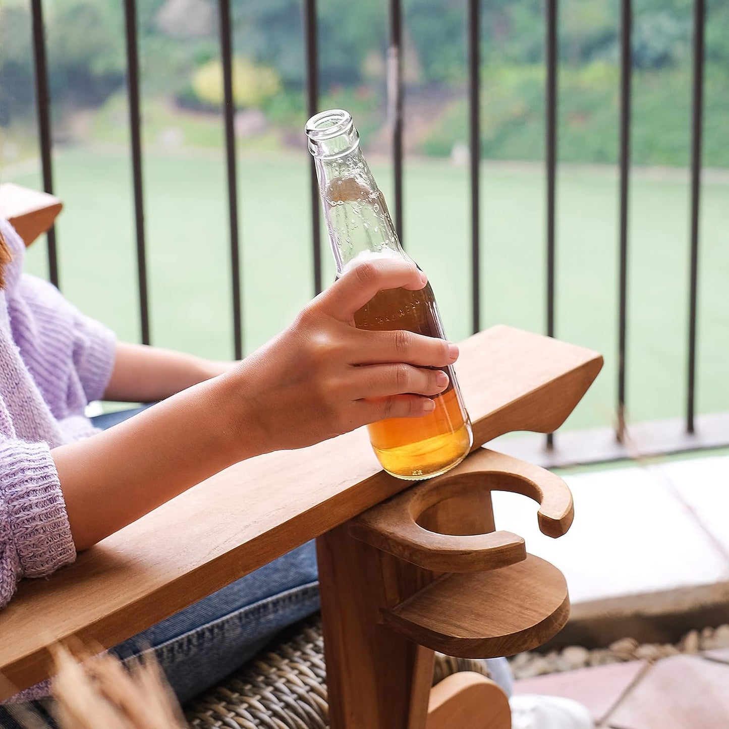 Auburn Padded Upholstered Outdoor Adirondack Chair, Teak Wood and All-Weather Wicker