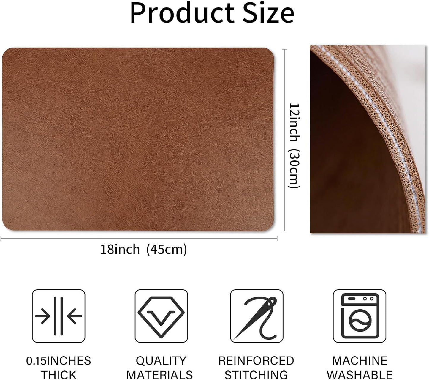 Cowhide Pattern Faux Leather Placemats Set of 6,Heat Resistant Non-Slip Waterproof Wipeable Washable Kitchen Dining PU Table Place Mats,Double-Sides Available,Dark Coffee