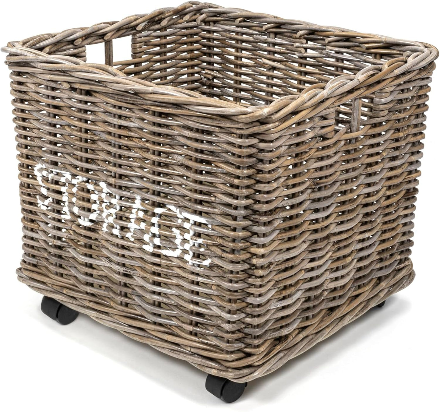 BSK1001A Yael Coastal Hand-Woven STORAGE Rattan Basket with Wheels and Handles for Storage and Decoration in Bedroom, Living Room, Laundry Room, Entryway, Kubu Gray