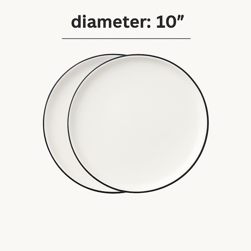 White Ceramic Plate with Black Rim – Minimalist Round Design