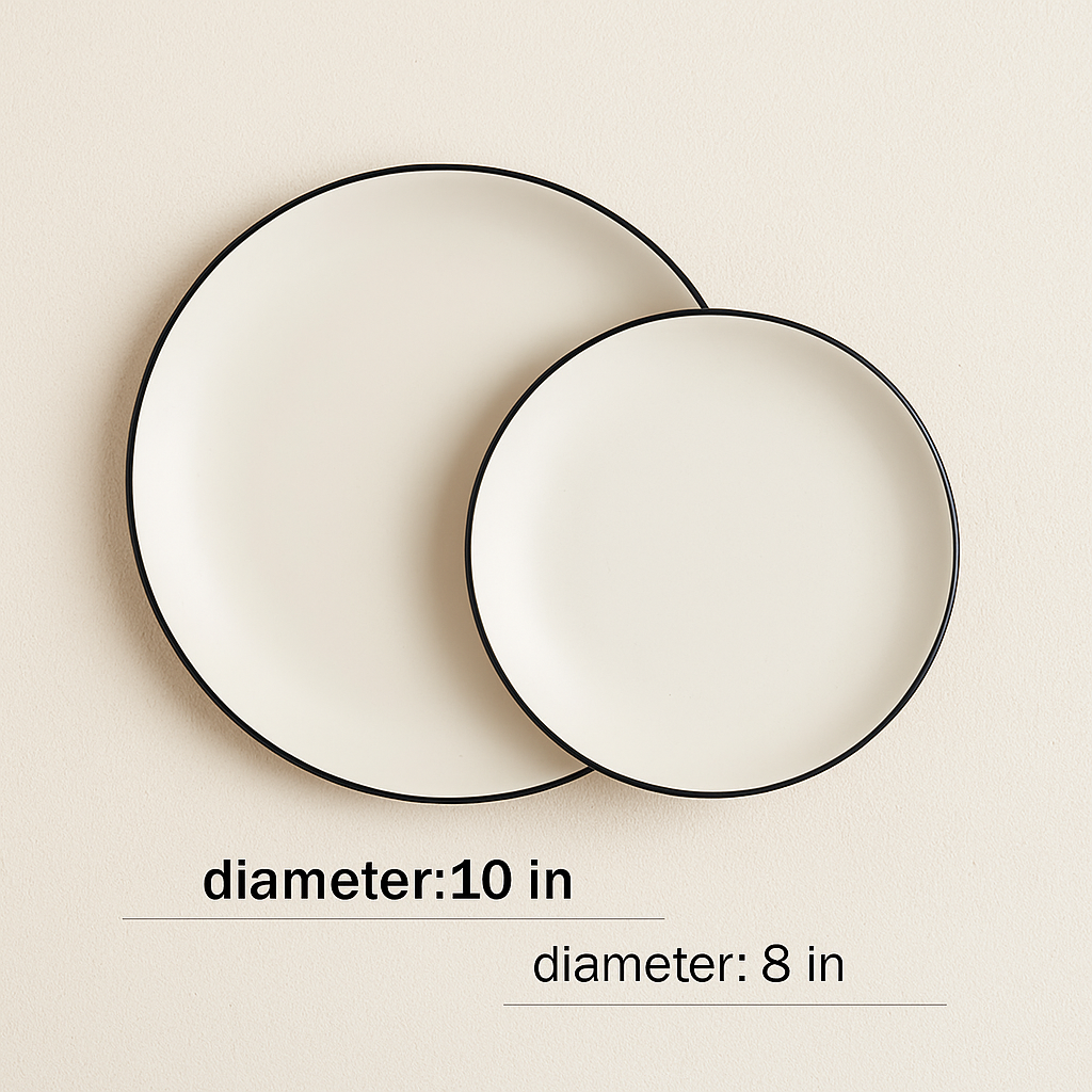 White Ceramic Plate with Black Rim – Minimalist Round Design