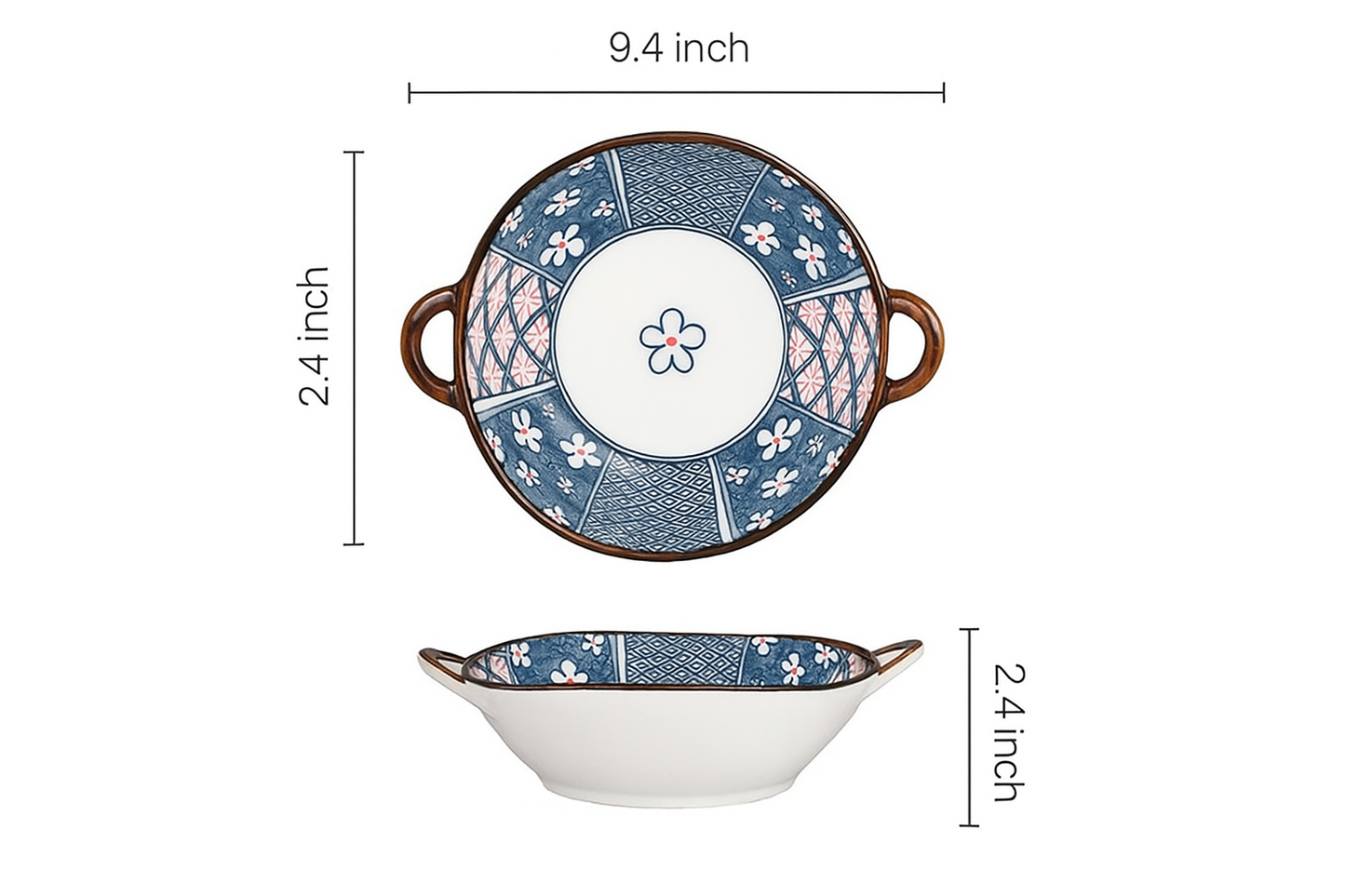 Modern Ceramic Noodle Bowl Set – Floral Underglaze Design