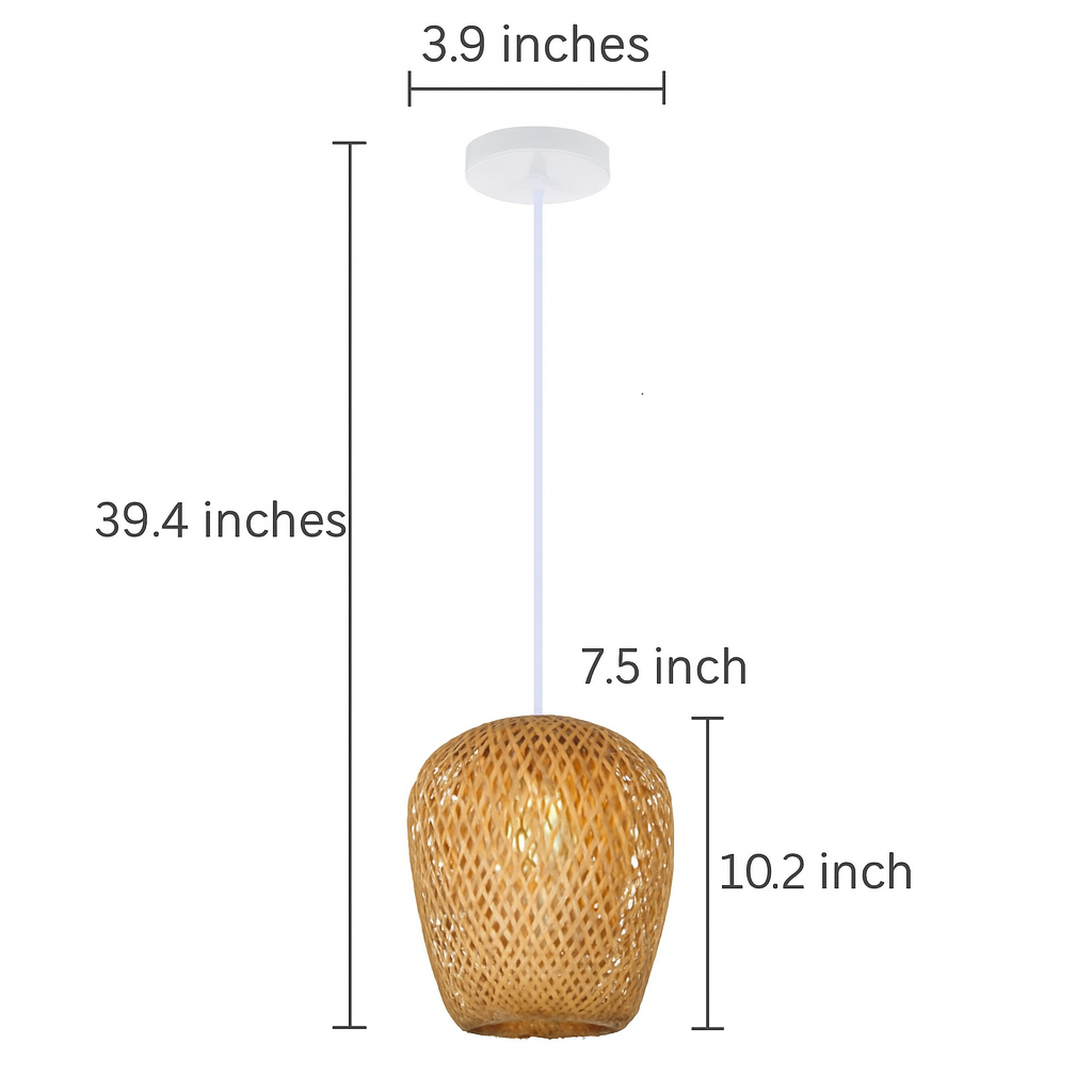 Handwoven Bamboo Pendant Light – 10.2” Woven Ceiling Lamp (E27 Base)
