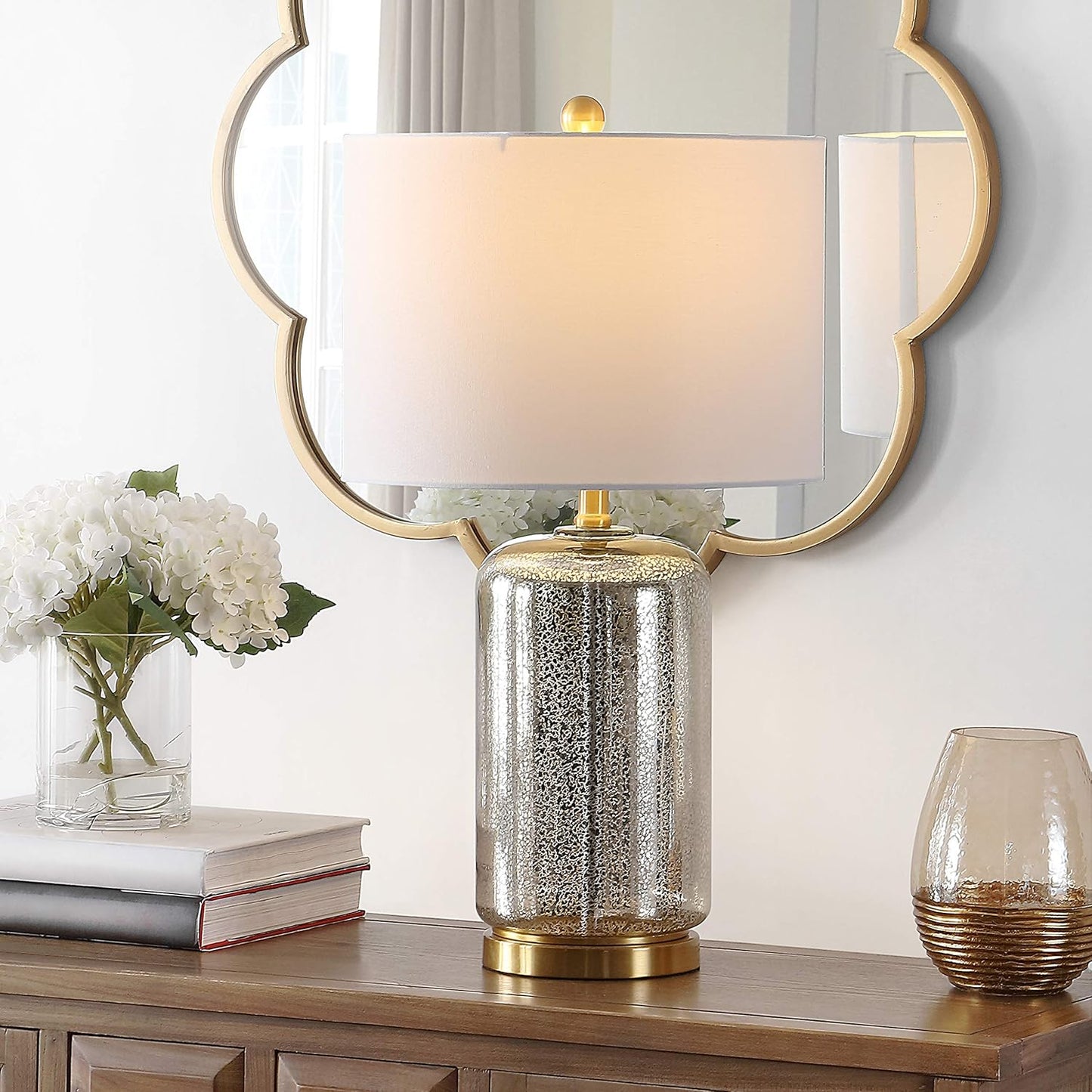 Lighting Collection Novah Silver Glass 26-Inch Bedroom Living Room Home Office Desk Nightstand Table Lamp (LED Bulb Included)