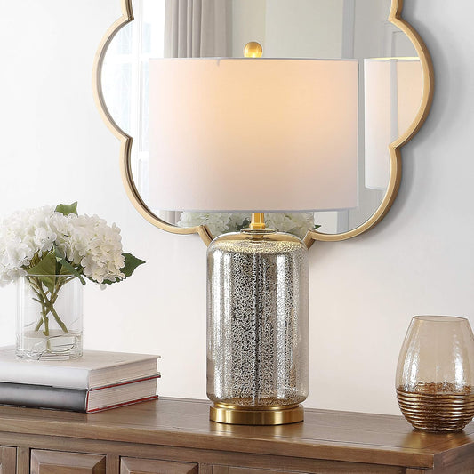 Lighting Collection Novah Silver Glass 26-Inch Bedroom Living Room Home Office Desk Nightstand Table Lamp (LED Bulb Included)
