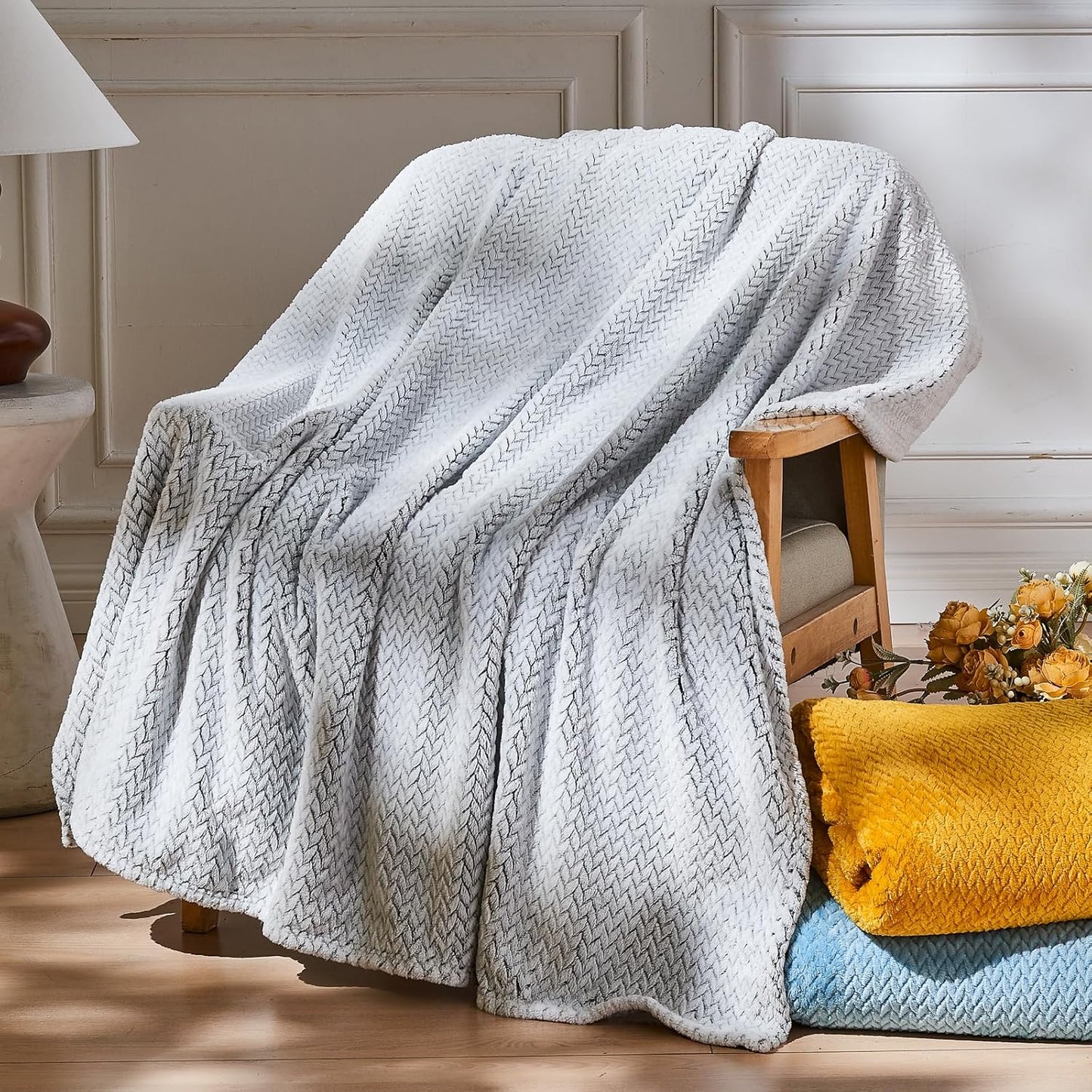 Super Soft Throw Blanket Sage Green Premium Silky Flannel Fleece Leaves Pattern Lightweight Bed Blanket All Season Use (Sage Green, Throw(50"X60"))