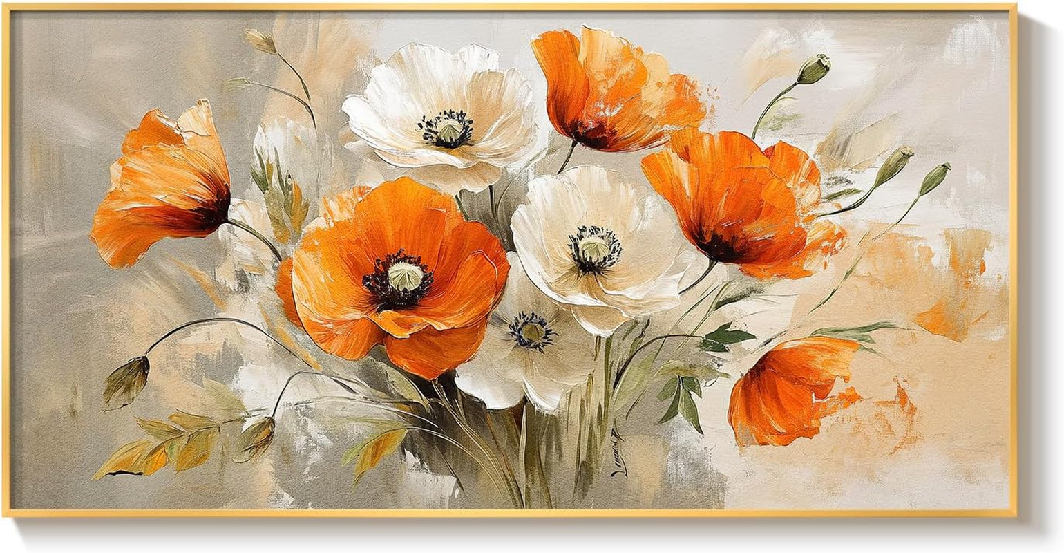Extra Large Framed Floral Wall Art for Living Room, Colorful Bright Orange and White Flowers Canvas Artwork for Walls, Contemporary Blossom Watercolor Painting Picture Prints for Bedrooom Hallway 30X60 Inch