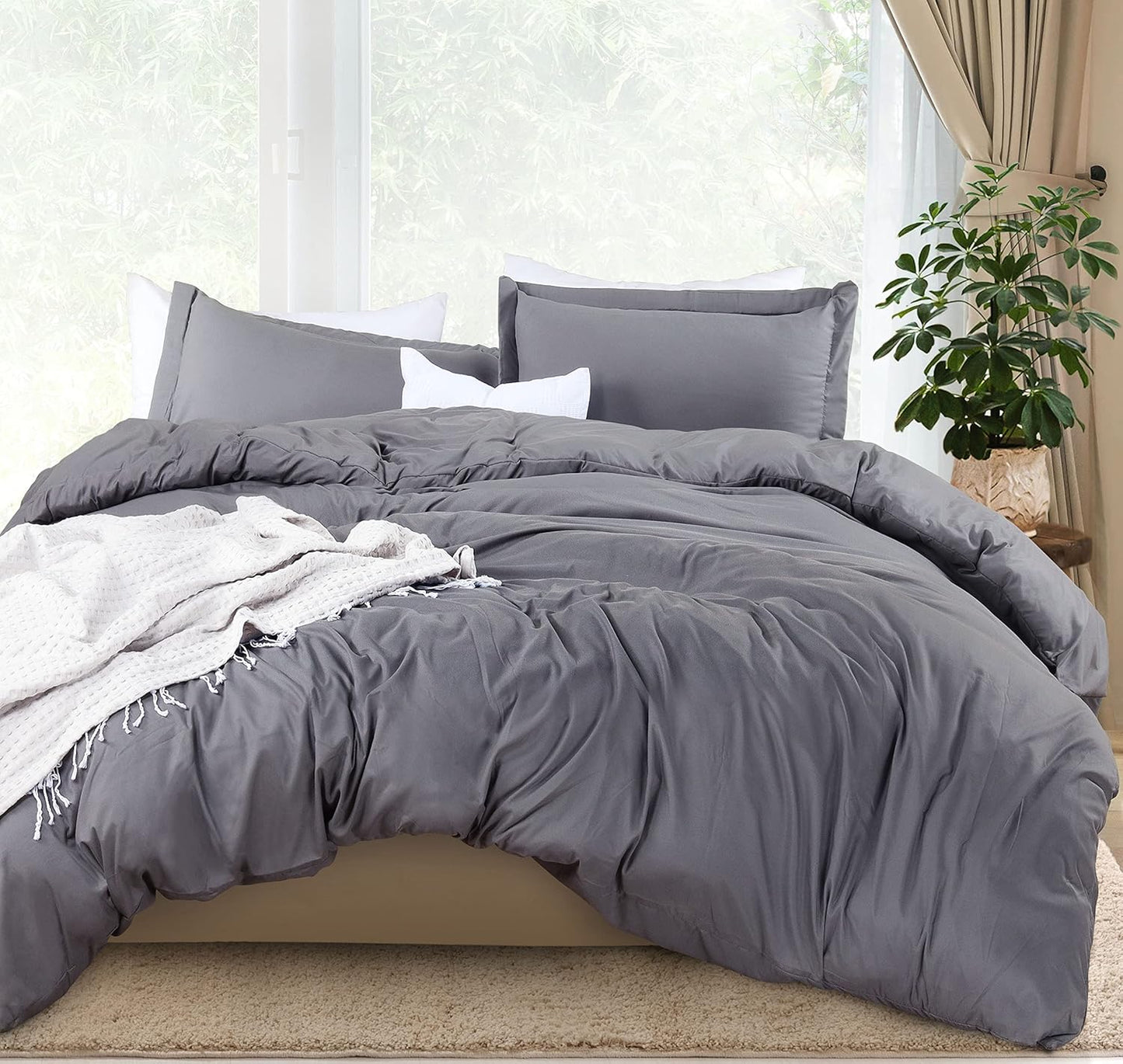 Duvet Cover Queen Size - 3 Piece with Zipper Closure - 1 Comforter Cover 90X90 Inches & 2 Pillow Shams 20X26 Inches (White) Comforter Not Included
