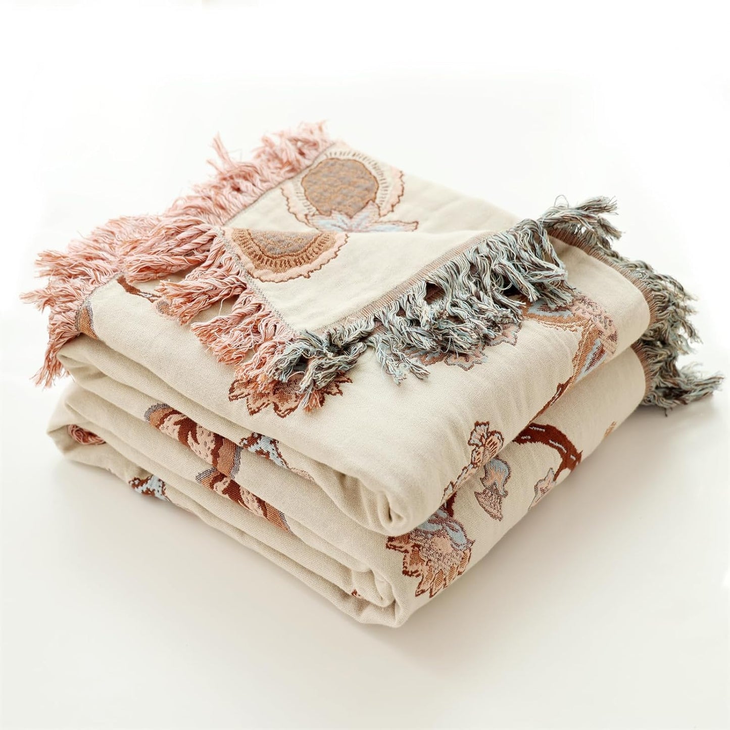 Boho Throw Blanket, 100% Cotton Ultra Soft Luxury Throw Rustic Quilt, Muslin Breathable Soft Bed Throw ，All Throw for Sofa Couch Chair 60×80 Inch (Purple Flower Branch, 60X80 Inch)