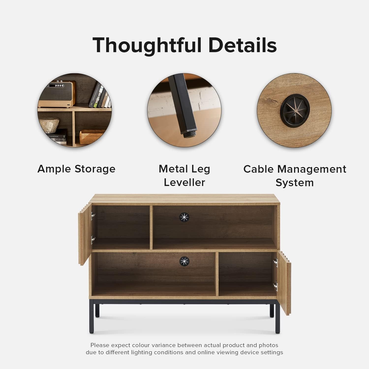 Norwin Storage Cabinet, Modern Rustic Industrial Buffet Sideboard, Accent Console Credenza, Fluted Panel Doors, Adjustable Shelves, Sturdy Metal Legs with Leveler (Oak Fluted Entryway, Single)