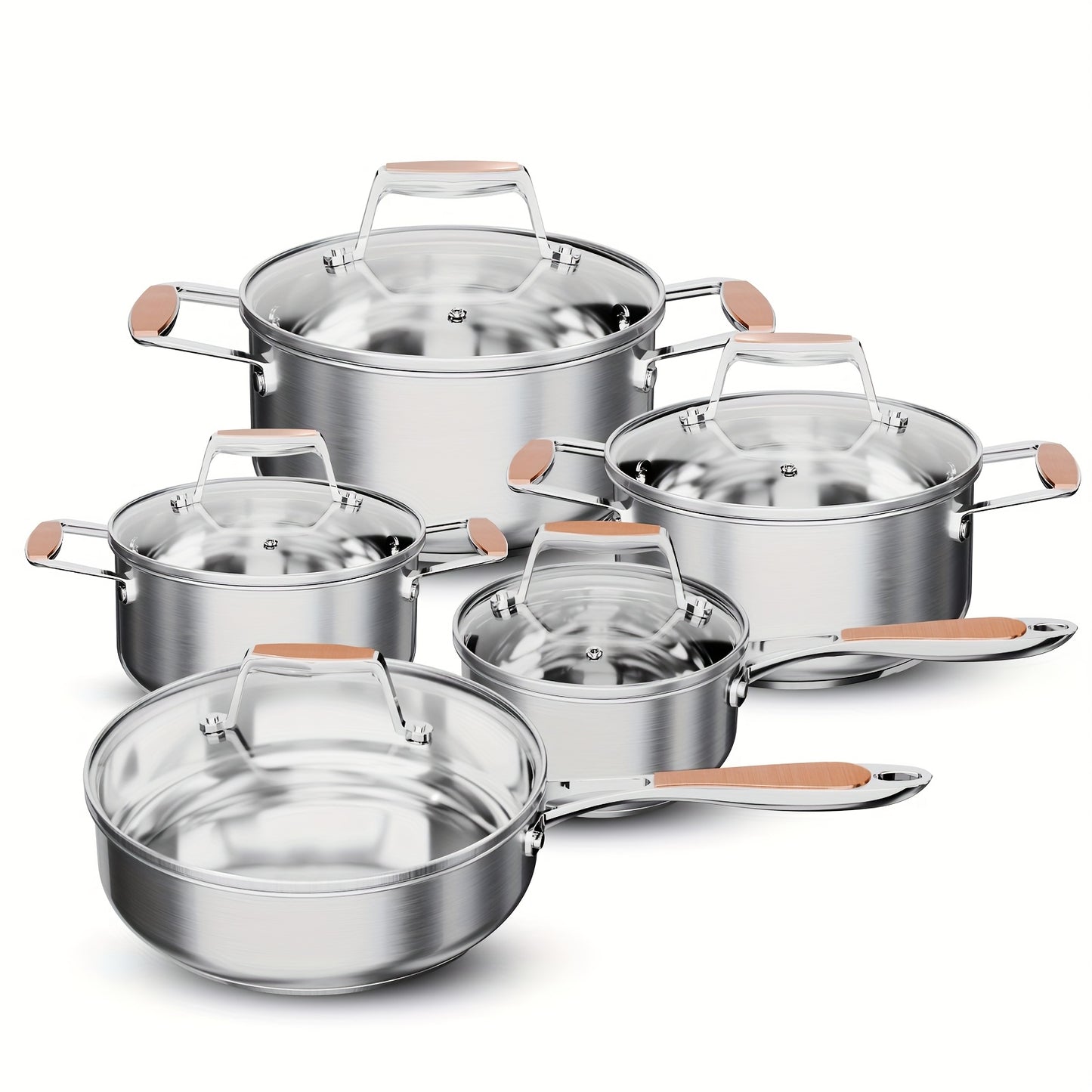 304 Stainless Steel Cookware Set – 8/10 Piece Pots and Pans with Lids, Induction Compatible