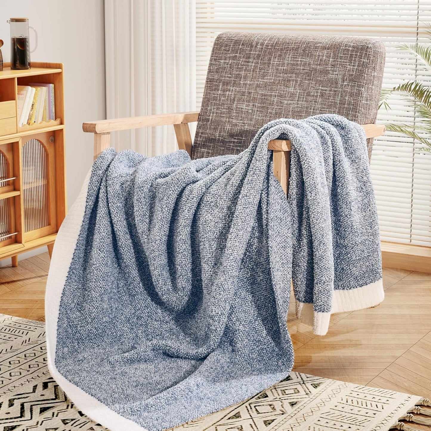 Soft Throw Blankets for Couch, Reversible Warm Blankets Cozy Knit Blanket for Women, Fuzzy Plush Lightweight Throws for Sofa, Bed, Picnic, Black 50 X 60 Inches