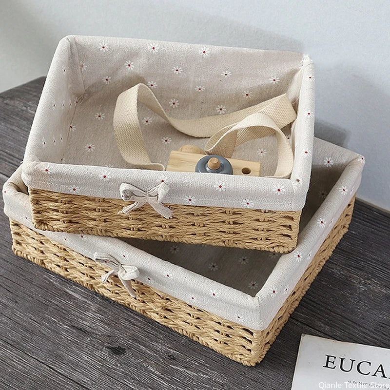 Woven Storage Baskets Wicker Basket for Gifts Kitchen Organizer Bathroom Organizing Baskets Desktop Organizer Container