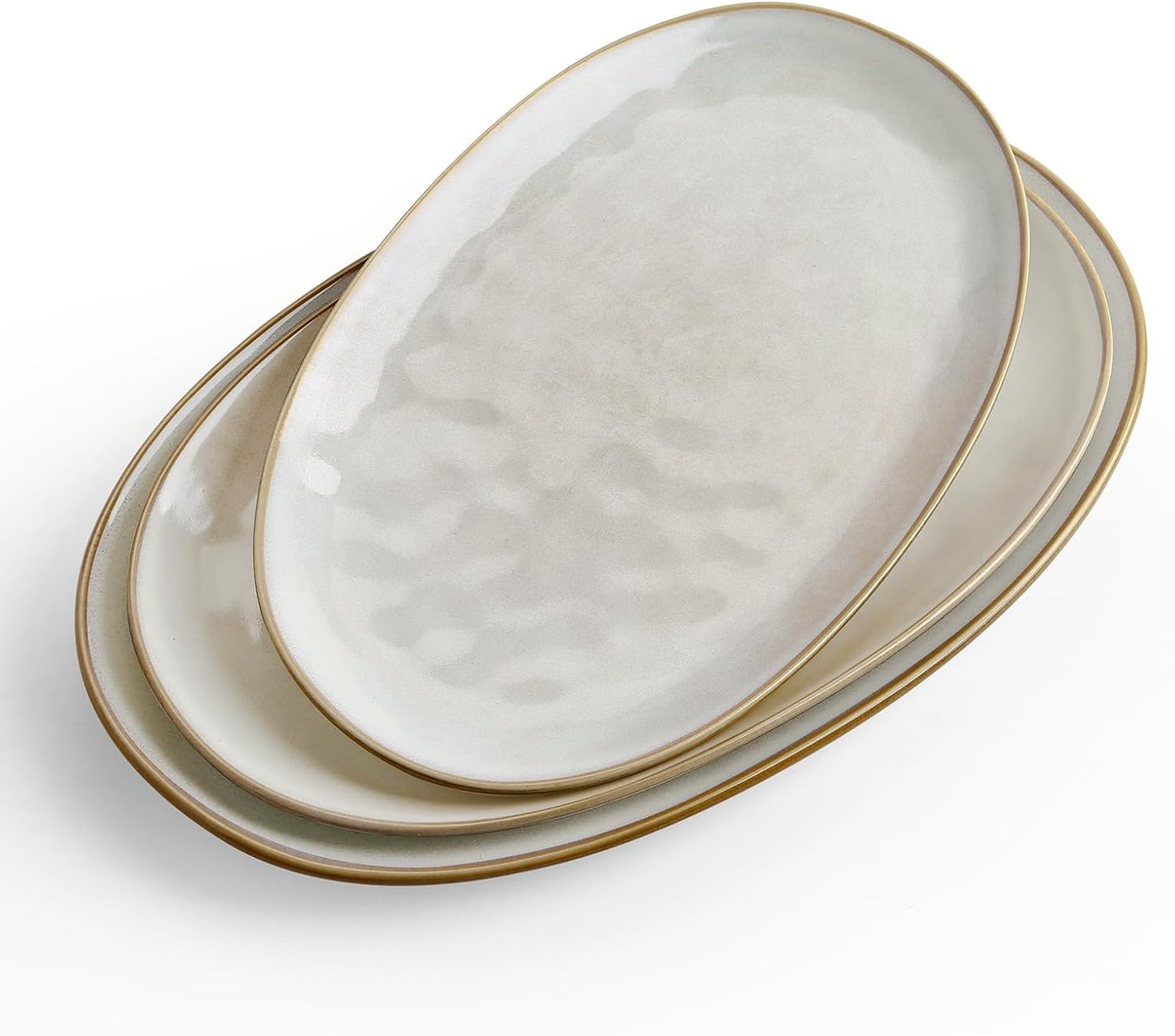 Serving Platter, Oval 15.59/14.3/12.9Inch Serving Dishes for Entertaining, Serving Bowls, Microwave Safe, Stoneware Serving Trays for Party, Food, Turkey, Cheese, Ocean Series, Vanilla White