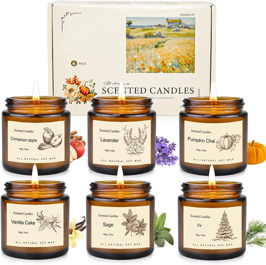 6 Pack Fall Candles Set,Scented Candles for Home, Aromatherapy Gifts for Women Men, Fall Winter Holiday Natural Soy Candles Set for Birthday, Mother'S Valentines Day Gifts for Her