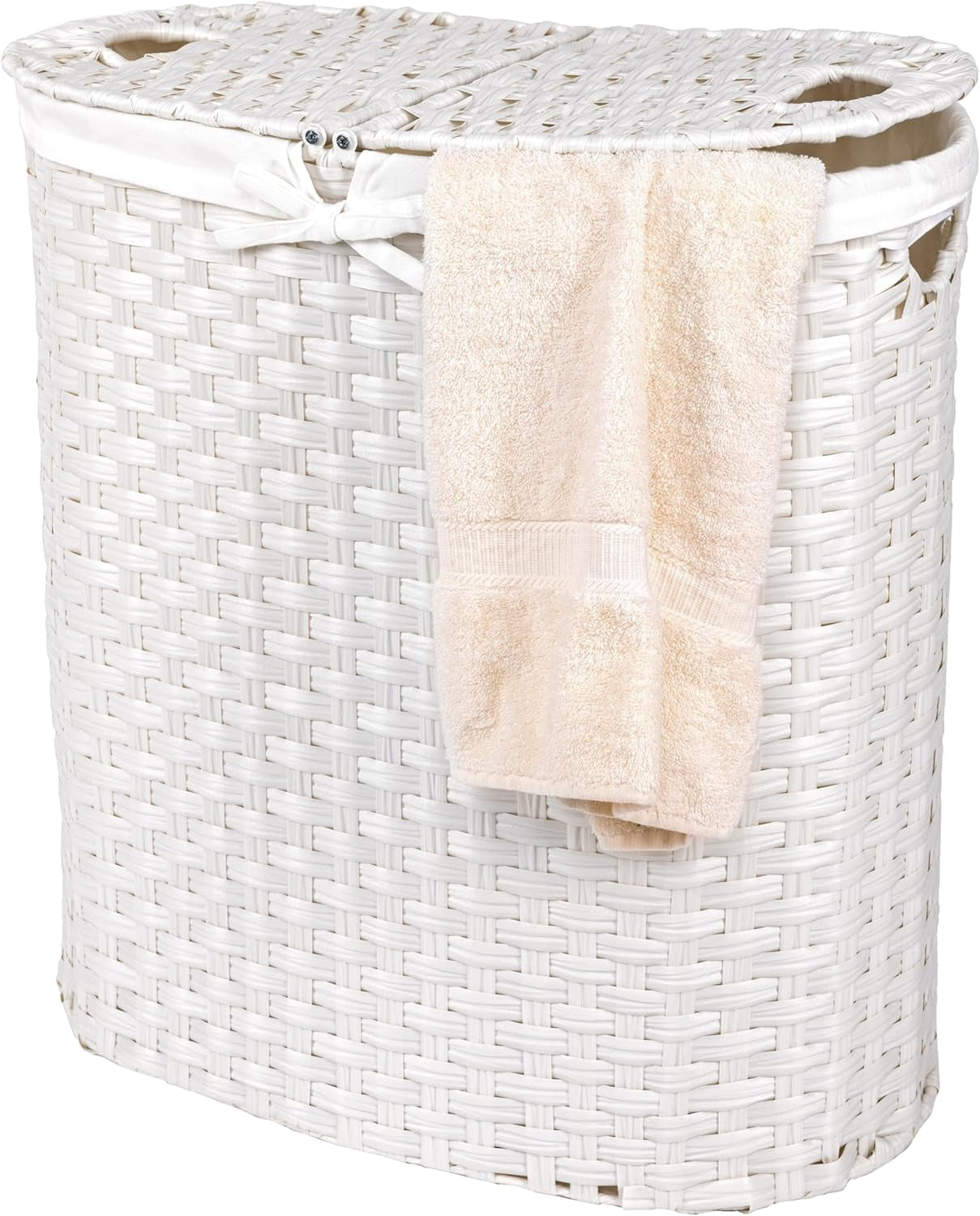 Premium Handwoven Portable Laundry Bin Basket with Carrying Handles, Household Storage for Clothes, Linens, Sheets, Mocha Brown, Oval Hamper