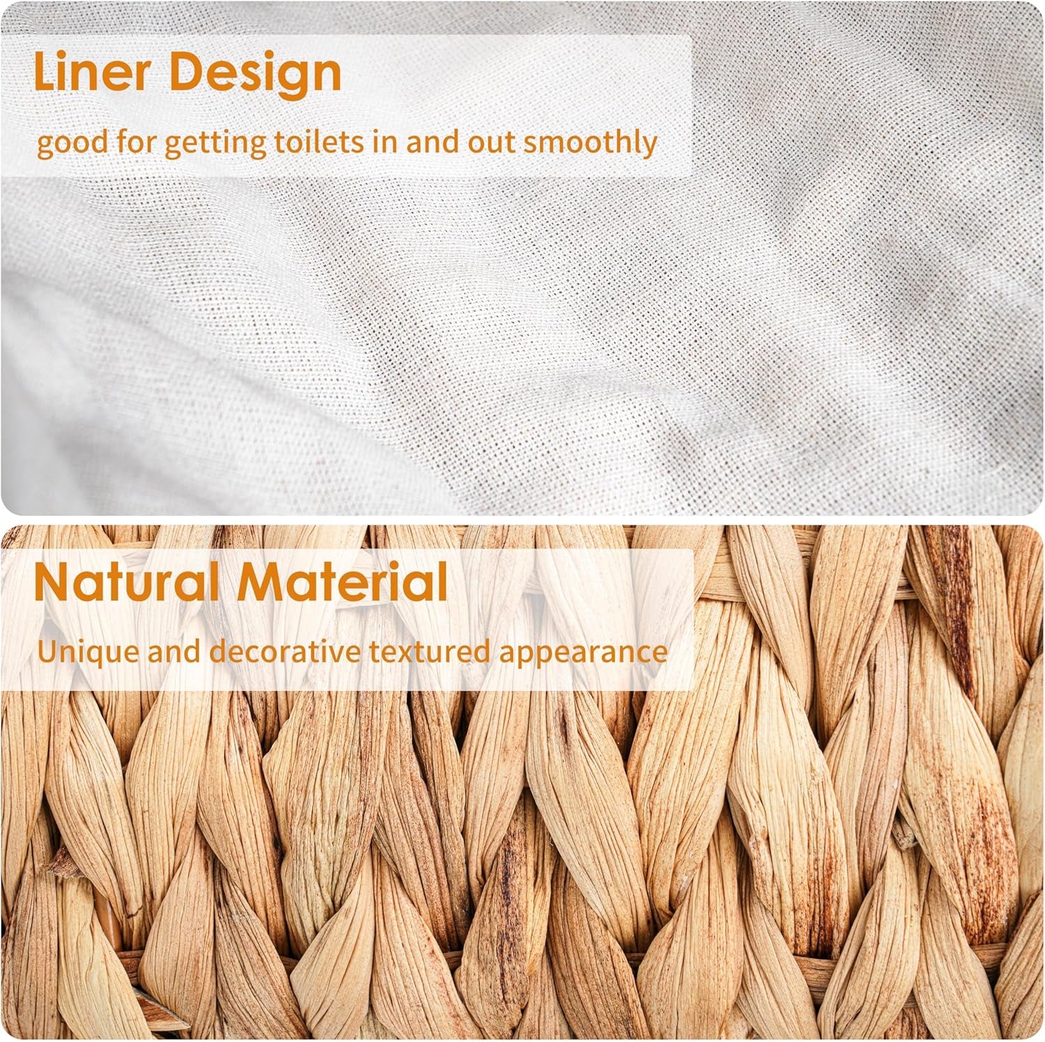 4 Mega Rolls Extra Toilet Paper Storage with Lid and Liner, Water Hyacinth Ratten Toilet Paper Holder Basket Stand, Decorative Boho Covered Enclosed Toilet Tissue Organizer for Bathroom