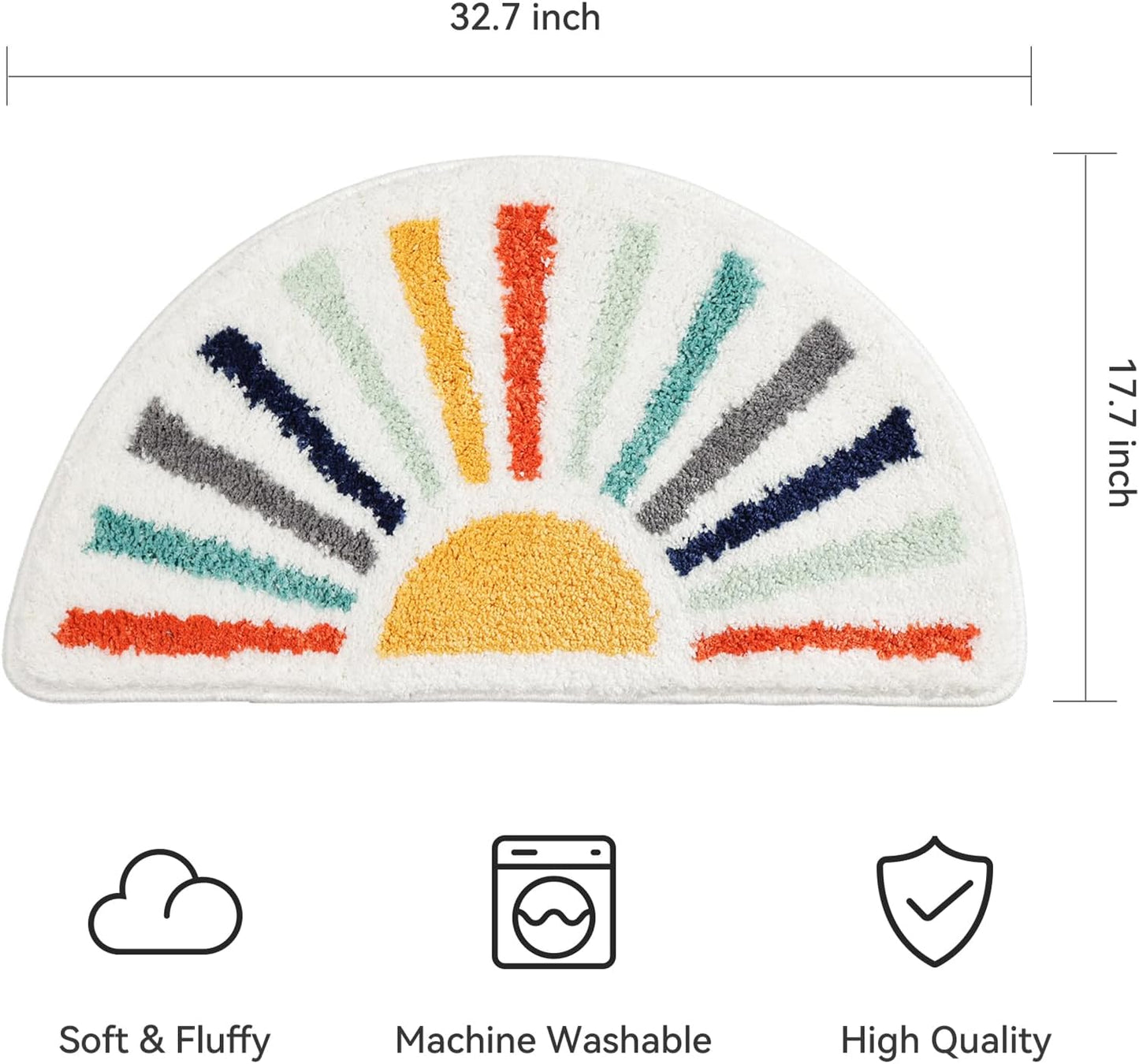 Colorful Boho Bath Mat Half round Water Absorbent Non-Slip Bathroom Rugs, Machine Washable Soft Microfiber Sun Bath Rug for Bathroom, Shower, Room
